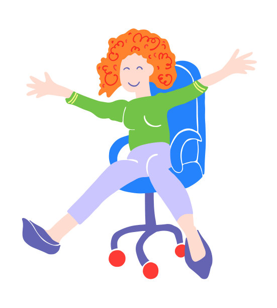 快乐的女人坐在办公椅上图片下载