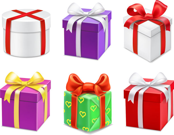 有蝴蝶结和丝带的彩色礼品盒图片下载