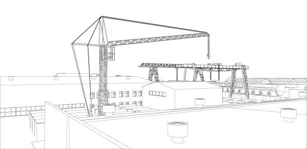 有建筑和起重机的工业区图片下载