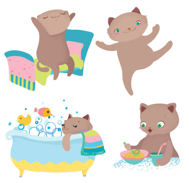 可爱的卡通猫早上例行公事图片下载