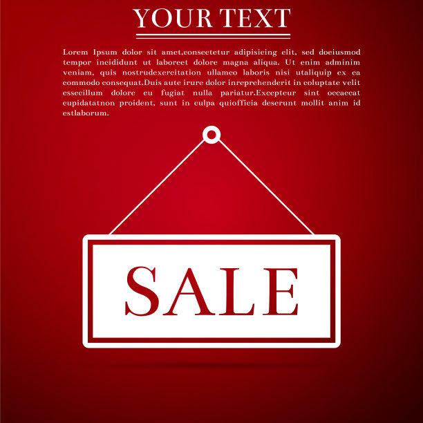 红色背景上挂有文字销售图标的标志图片下载