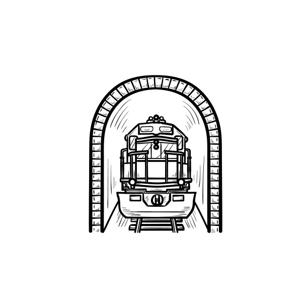 铁路隧道与火车手绘轮廓图片下载