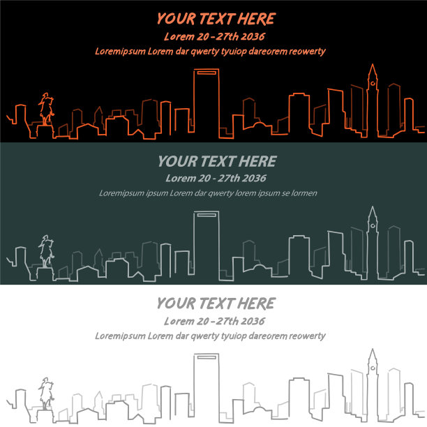 波士顿事件横幅手绘天际线图片下载