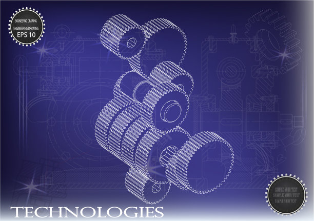 蓝色背景上的机器制造图纸图片下载
