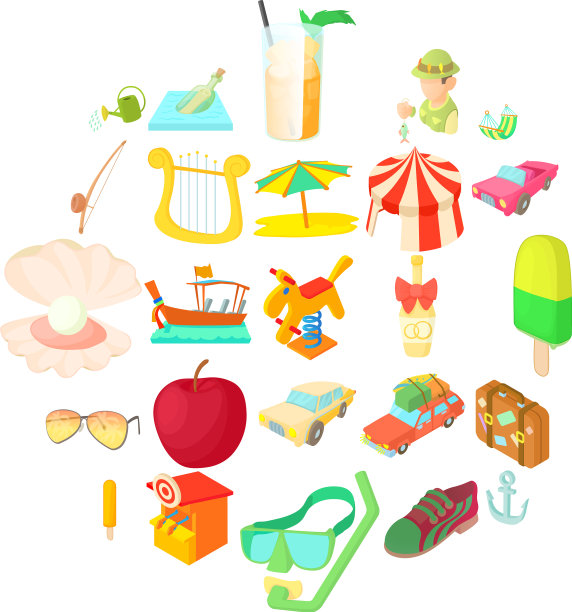 轻松的节日图标设置卡通风格图片下载