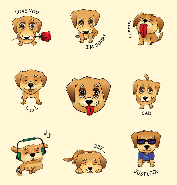 一套可爱的狗的表情贴纸图片下载