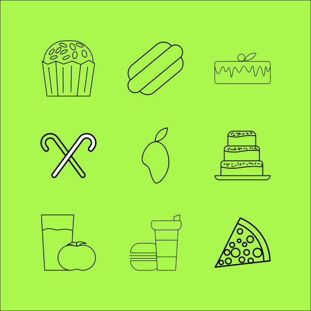 食物和饮料线性图标设置简单的轮廓图片下载