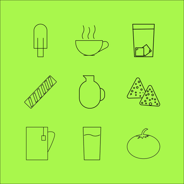 食物和饮料线性图标设置简单的轮廓图片下载