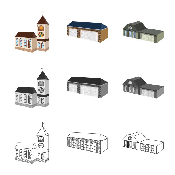 孤立的物体立面和住宅符号集图片下载