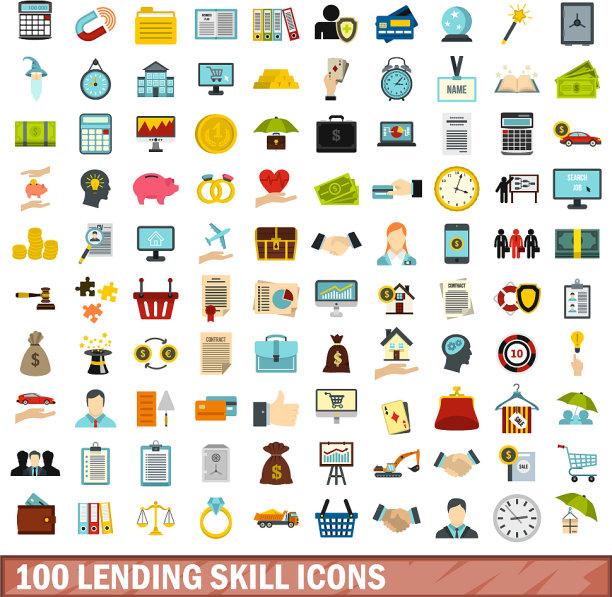 100个借出技能图标设置扁平风格图片下载