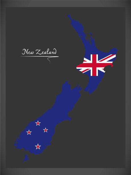 带有国旗的新西兰地图图片下载