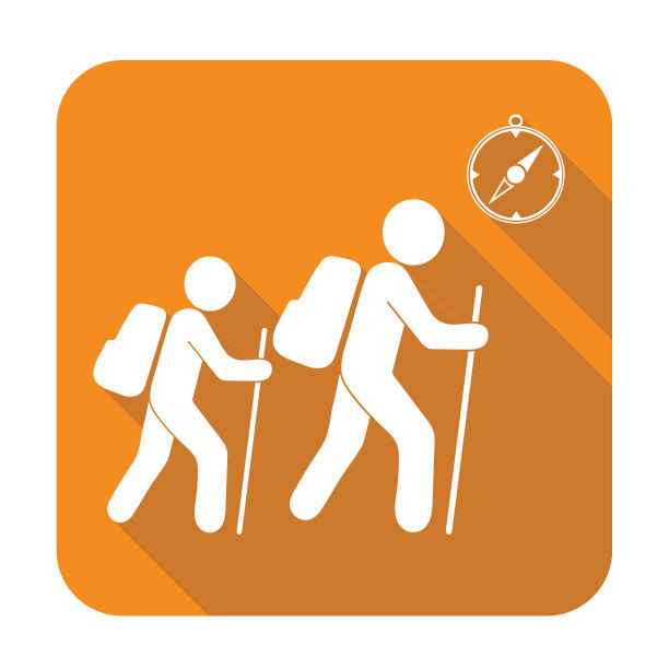 带有指南针图标的徒步旅行者图片下载