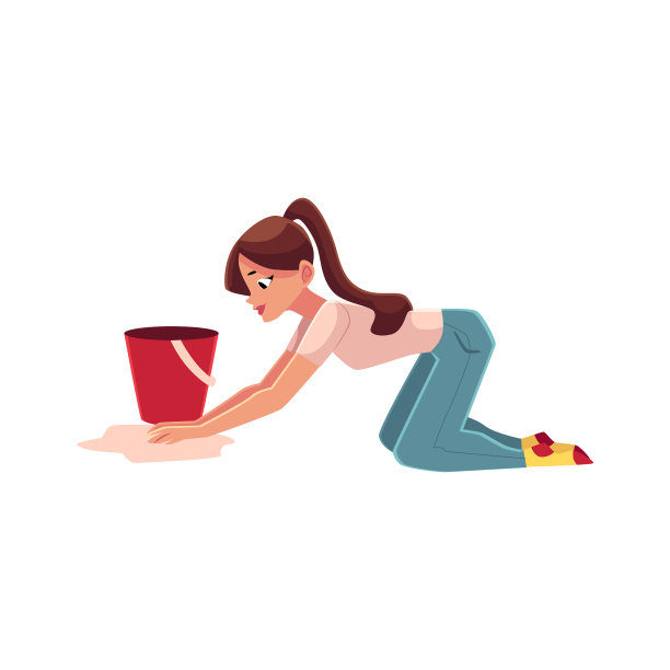 年轻妇女家庭主妇手洗地板图片下载