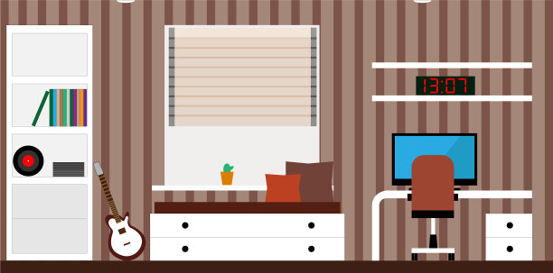 室内房间有一张床，一张电脑，一张桌子图片下载