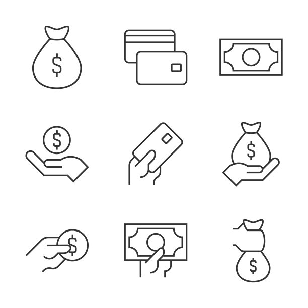 白色背景上的资金轮廓图标图片下载