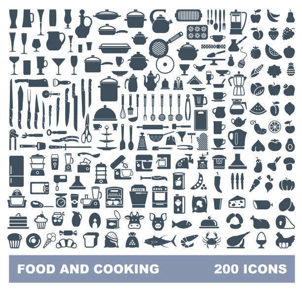 食物和烹饪平面图标设置图片下载