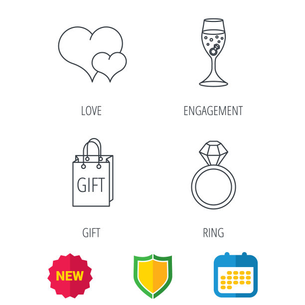 爱心礼品袋和结婚戒指的图标图片下载