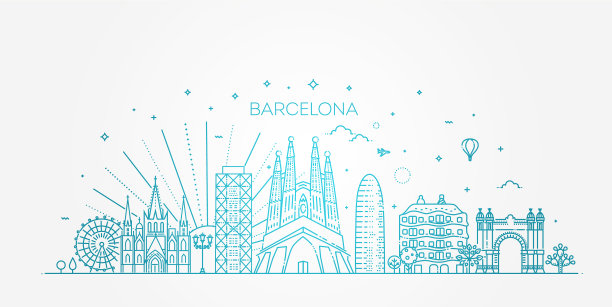 西班牙巴塞罗那的天际线图片下载