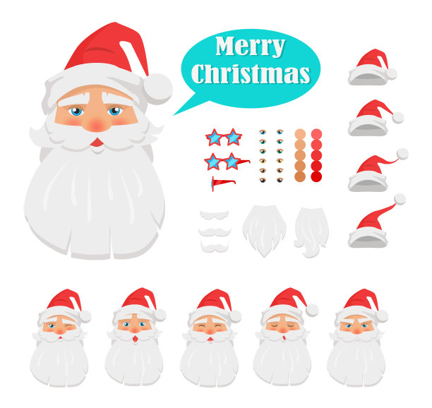 圣诞快乐，一套圣诞老人脸的图标图片下载