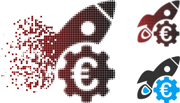 分散像素半色调欧元火箭科学图标图片下载