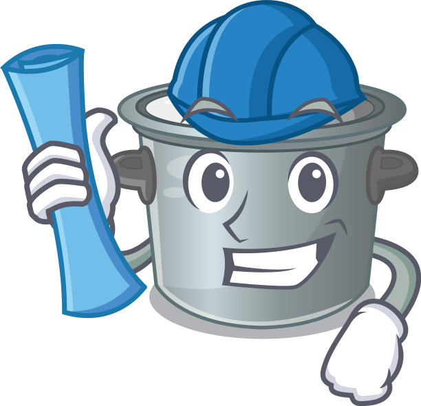 建筑师卡通炊具汤锅在厨房图片下载