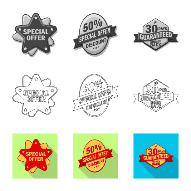 孤立对象的徽章和徽章图标集图片下载