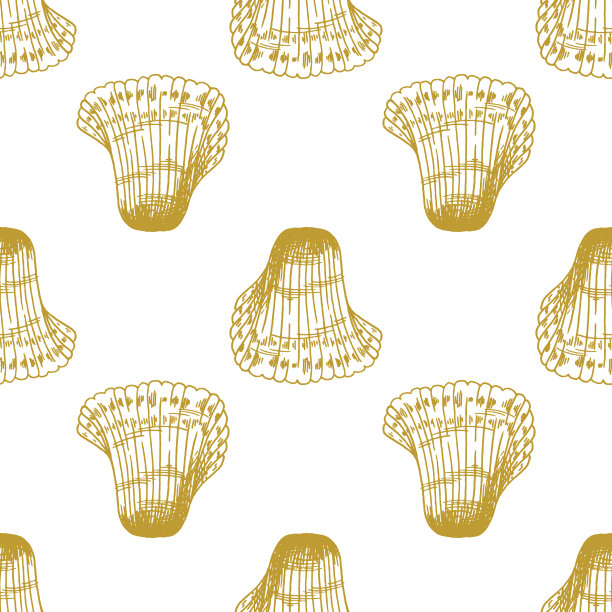 金素描海贝装饰无缝图案图片下载