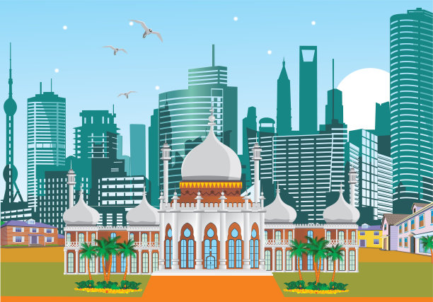 以大都市为背景的阿拉伯宫殿图片下载