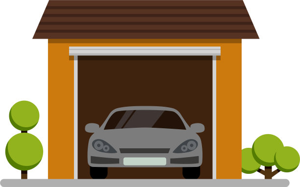 车库与植物图标在白色背景图片下载