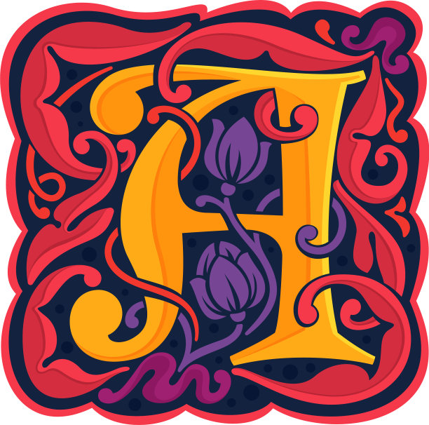 字母是一个彩色的古色古香哥特最初的标志图片下载