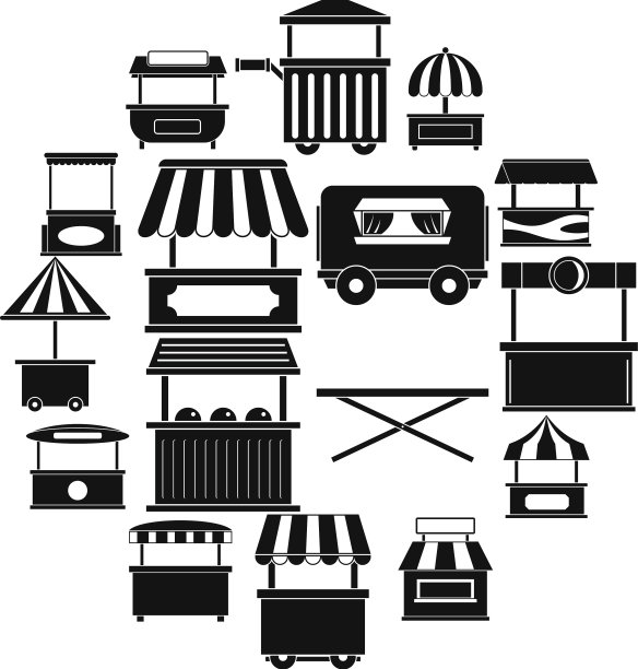 街头餐车图标设置简单的风格图片下载