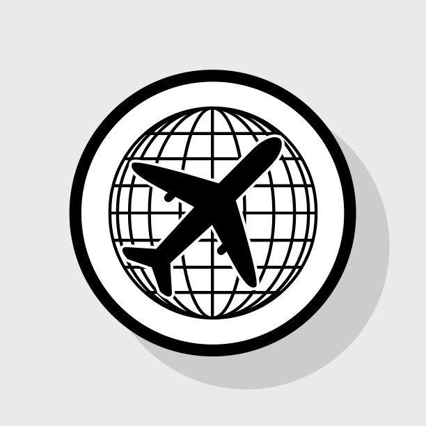 地球和飞机旅行标志扁平黑色图片下载