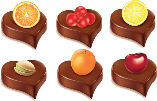 巧克力心糖果与橙，樱桃，杏子图片下载