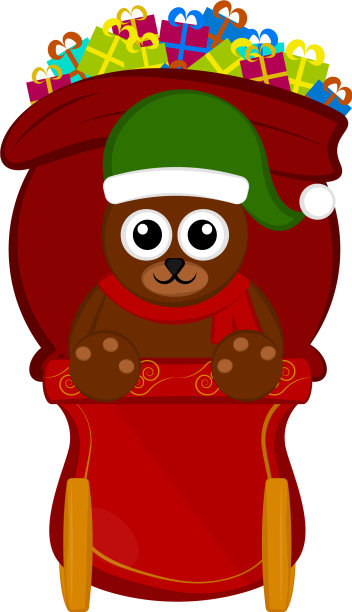 熊在圣诞雪橇上图片下载