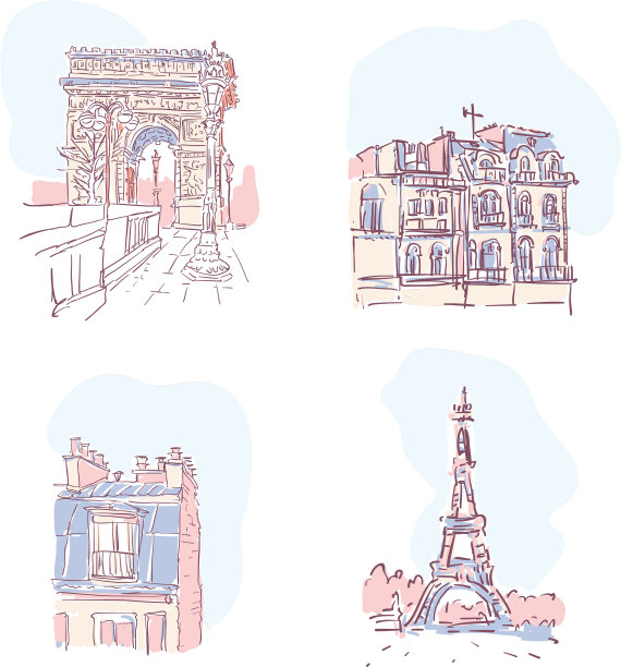 巴黎地标的集合图片下载