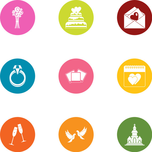 婚礼图标设置扁平风格图片下载