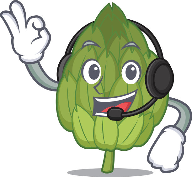 带有卡通风格的耳机洋蓟吉祥物图片下载