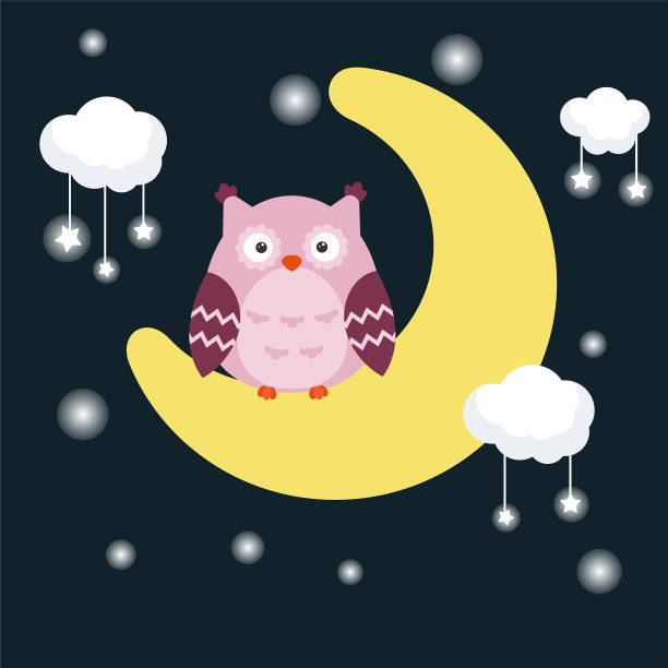 卡通猫头鹰坐在月亮上卡通猫头鹰图片下载