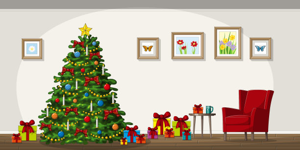 室内装备有圣诞树图片下载