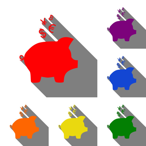 小猪储蓄罐的标志用红色的货币套上图片下载