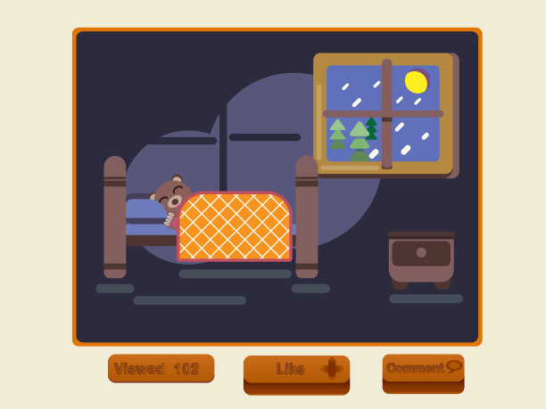 卡通棕熊在家里的床上睡觉图片下载