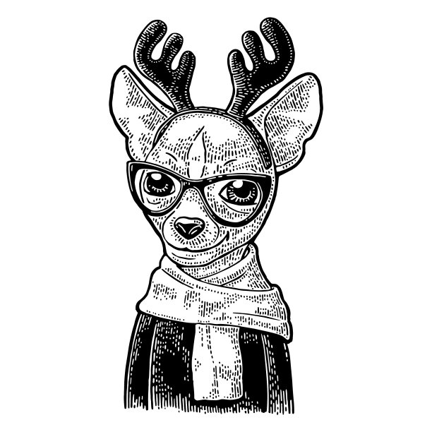 狗鹿戴眼镜围巾角大衣复古图片下载