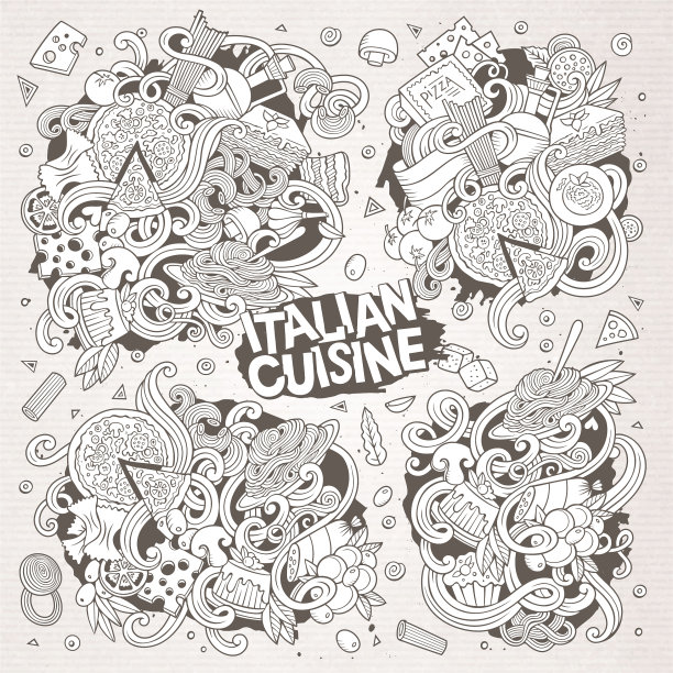 线条艺术卡通意大利食物图片下载