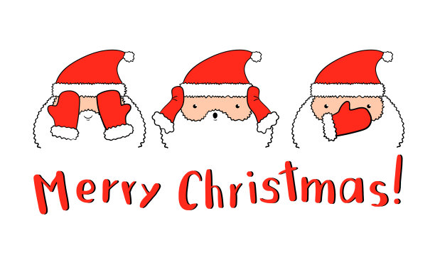 滑稽的圣诞老人戴着三个圣诞老人的手套图片下载