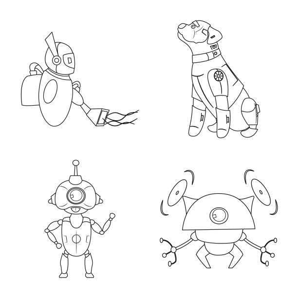 隔离对象机器人和工厂的图标集图片下载