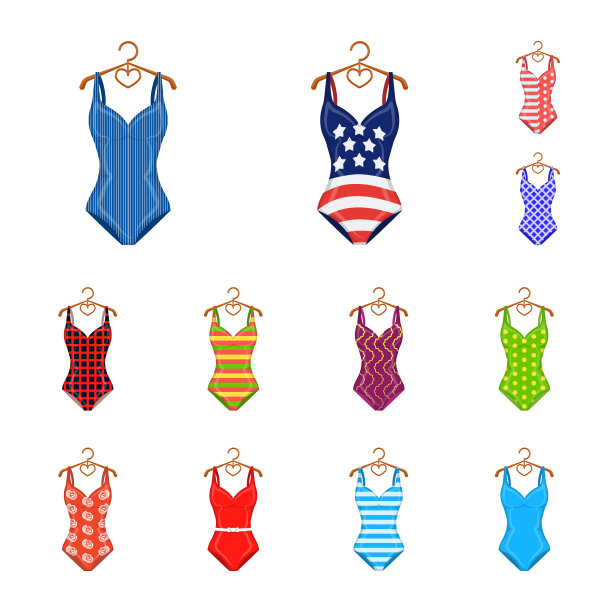 不同类型的泳衣卡通图标设置图片下载