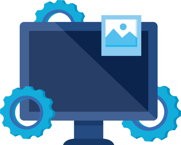 桌面计算机与齿轮设置图片下载