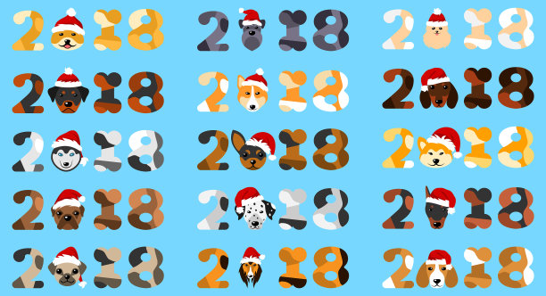 在圣诞老人的帽子里设置不同品种的狗图片下载