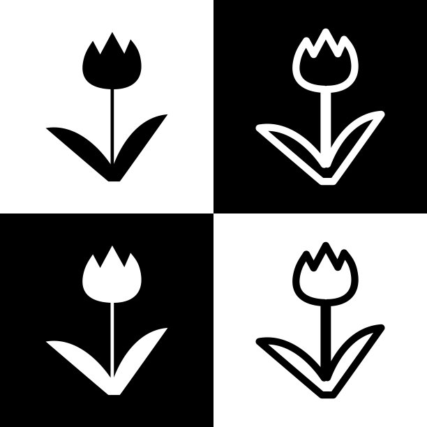 郁金香标志黑白图标和线条图片下载