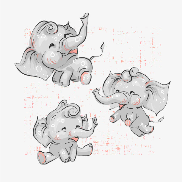 可爱的小象集手绘图片下载